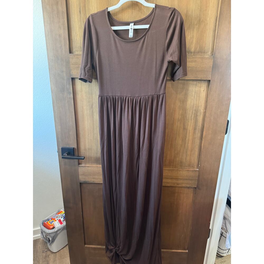 Zeanna Outfitters Brown Maxi‎ Dress Full Length Fall Short Sleeve Size Medium